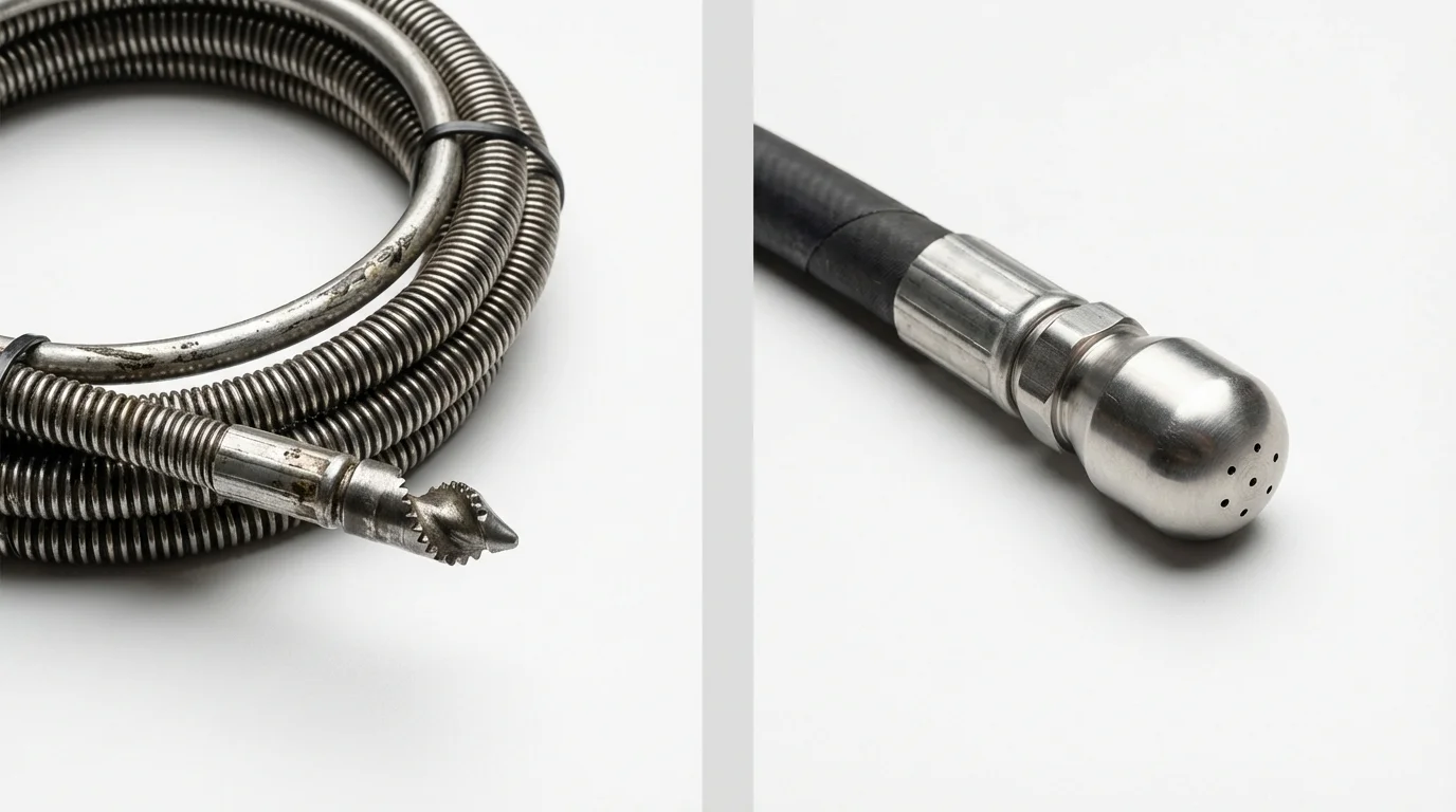 Drain snake cable and hydro jetting nozzle used for drain cleaning in Anderson, MO
