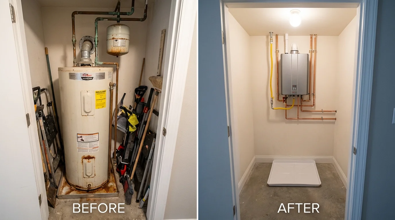 Tank water heater versus wall-mounted tankless unit comparison for Anderson, MO homeowners